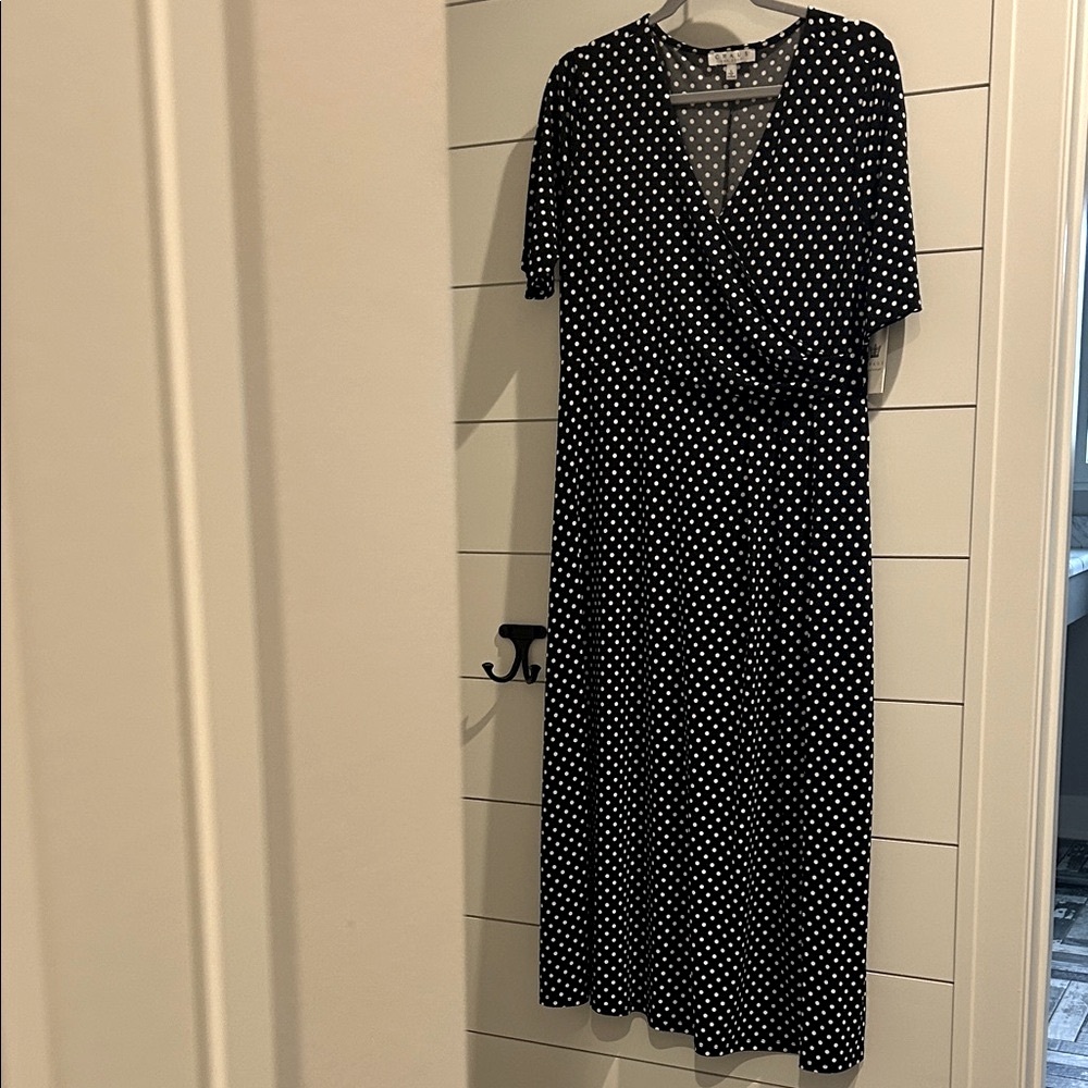 Chaus Black and White Polka Dot Midi Dress